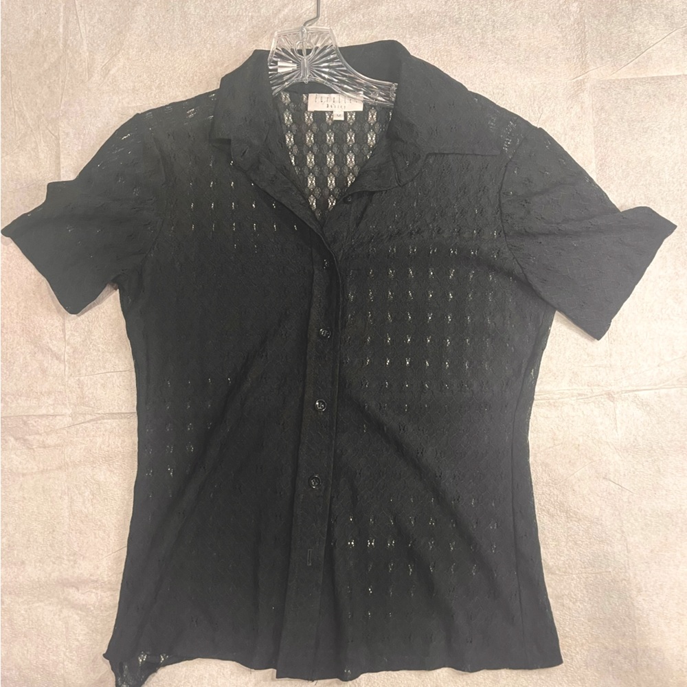 Parallel Black Lace Stretch Shirt Blouse